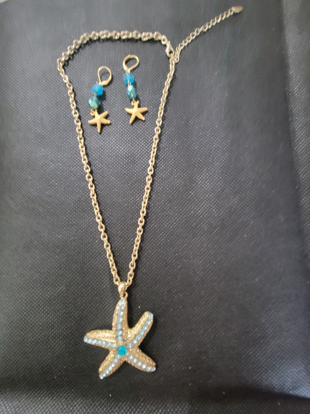 Costume Gold And Turquoise Starfish Necklace And Earring Set